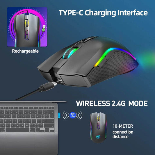 HXSJ T69 Mouse Wireless Ergonomic RGB 2.4G - Venduqo