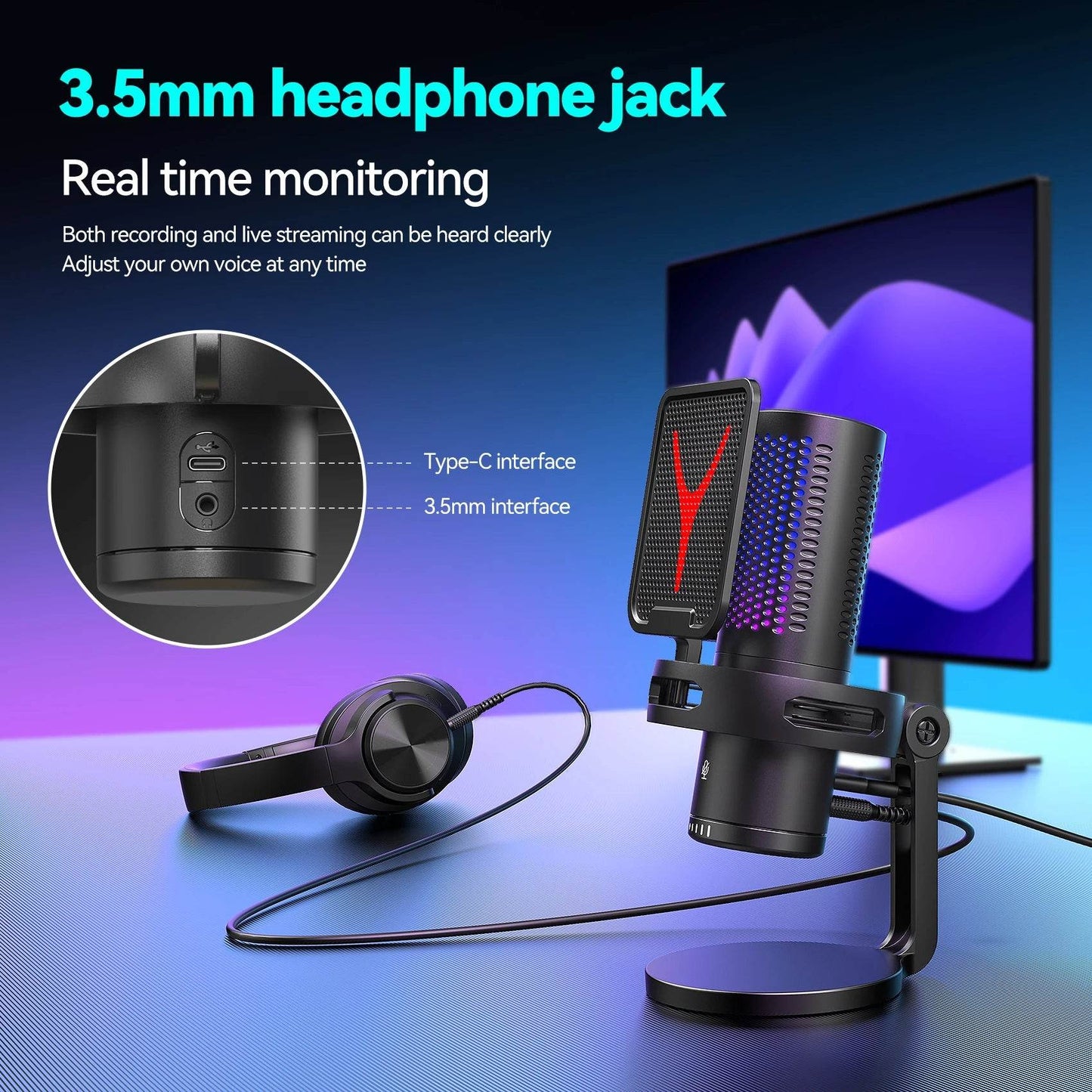 Microfon Gaming Profesional Condensator USB RGB - Venduqo