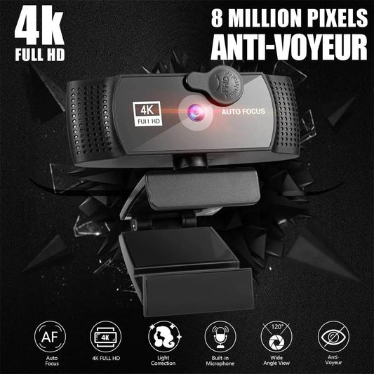 4K 60FPS Webcam with Integrated Microphone for PC & Laptop