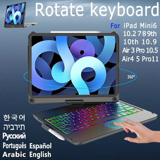 Rotating Keyboard Case for iPad 10.2, Air 4, Pro 11 & Mini 6