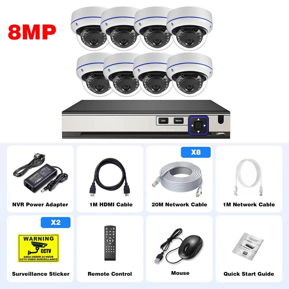 Kit de Supraveghere Gadinan 4K POE cu 10 Canale și Camere Dome Vandalproof - Venduqo