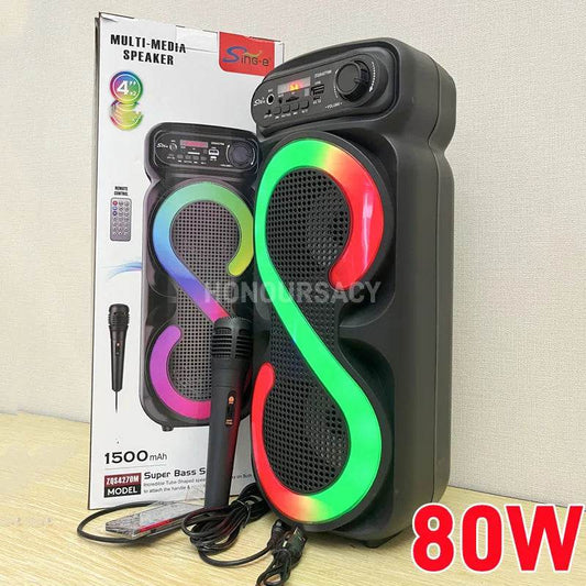 Portable 80W Bluetooth Speaker with Subwoofer & Microphone