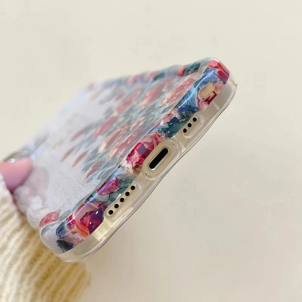 Husa Telefon Retro cu Ulei pentru iPhone 11-16 - Design Floral