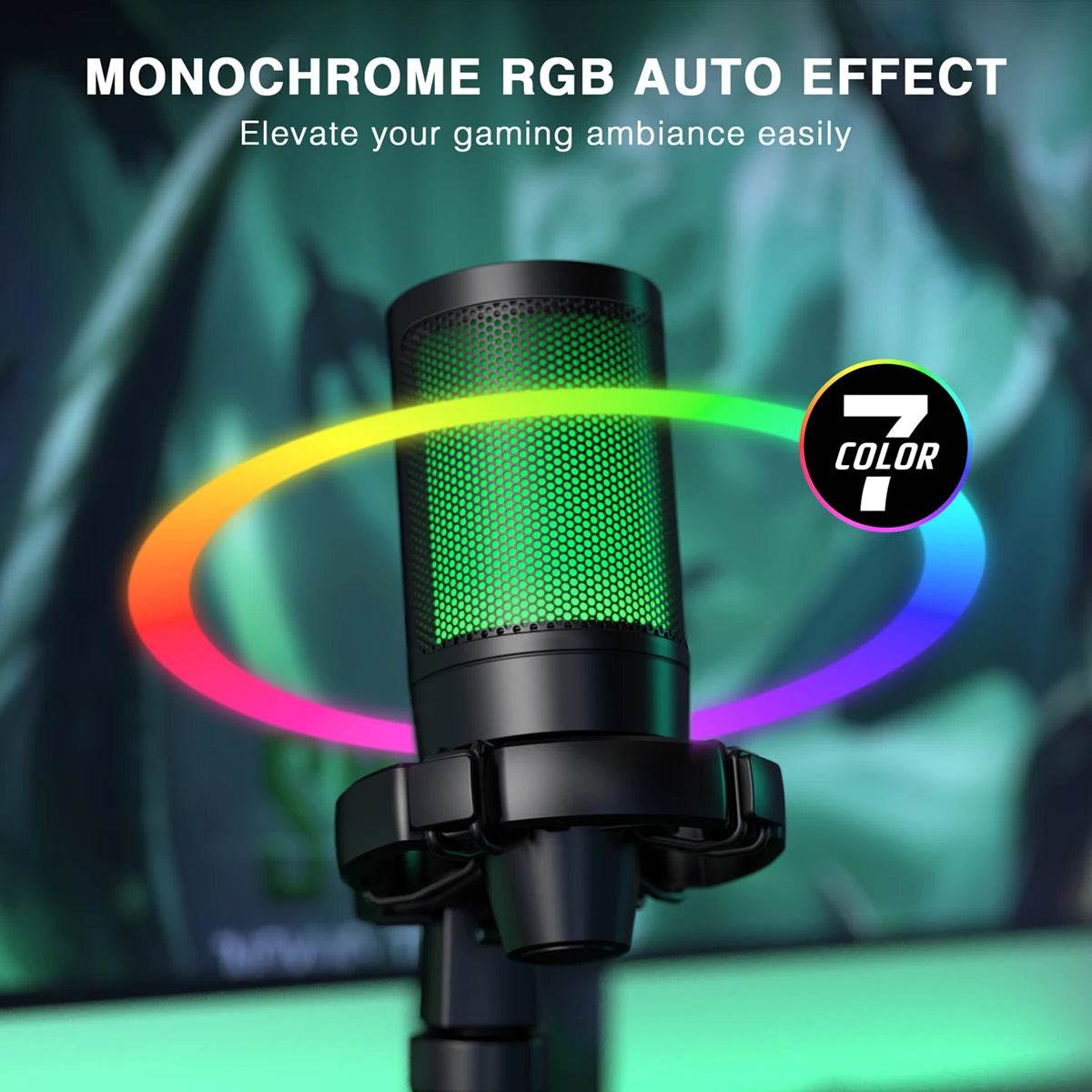 Microfon de Gaming RGB USB AmpliGame - Mute cu Atins Ușor, Tripod Inclus - Venduqo