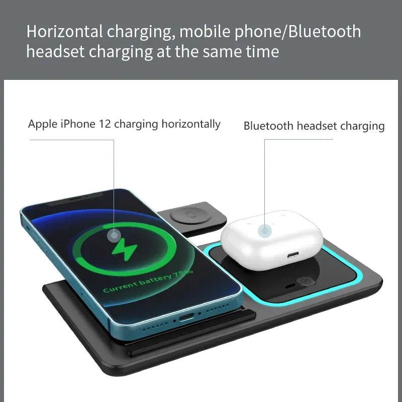 Încărcător Wireless 3 în 1 Pliabil cu LED pentru iPhone și Apple Watch - Venduqo