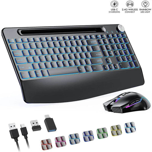 Wireless Ergonomic Keyboard and Mouse Set - 2.4G Rechargeable