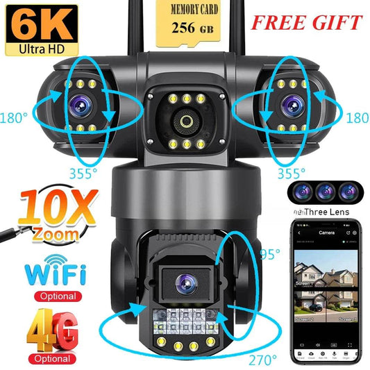 Wireless Security Camera with 3 Lenses - 4G SIM & Color Night Vision