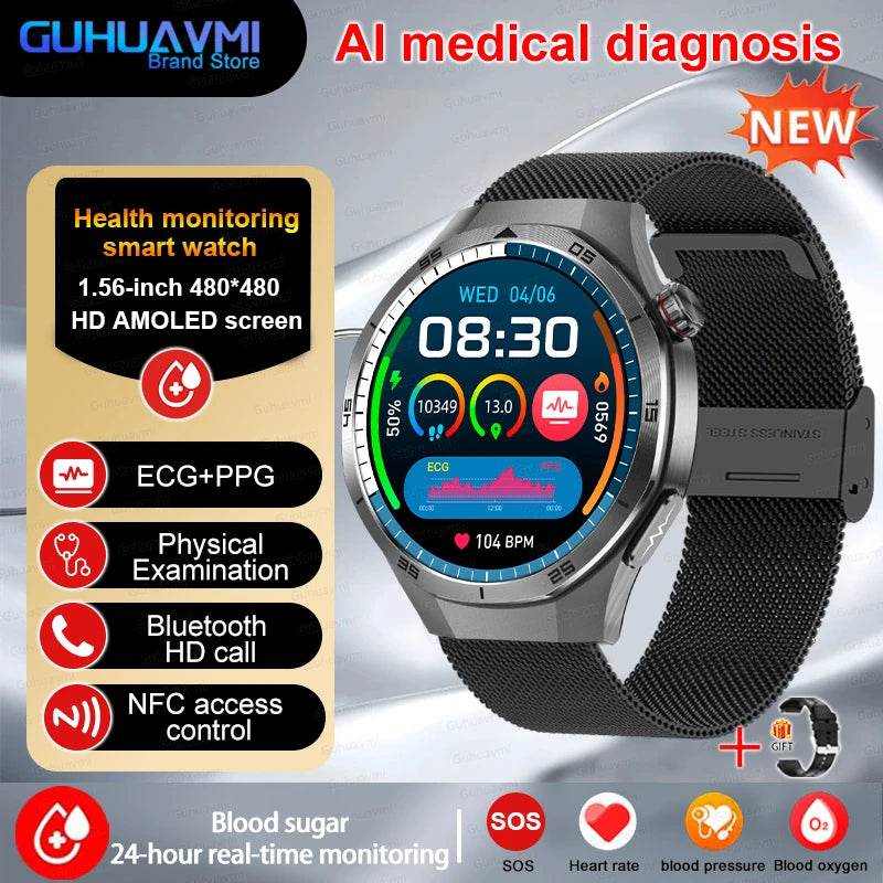 Ceas inteligent medical NFC 2025 cu monitorizare sănătate - Venduqo