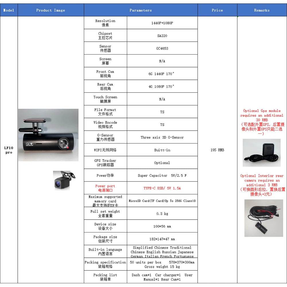 Camera Auto NOYAFA LF10 PRO Dual Lens WiFi 170° HD 1080P - Venduqo