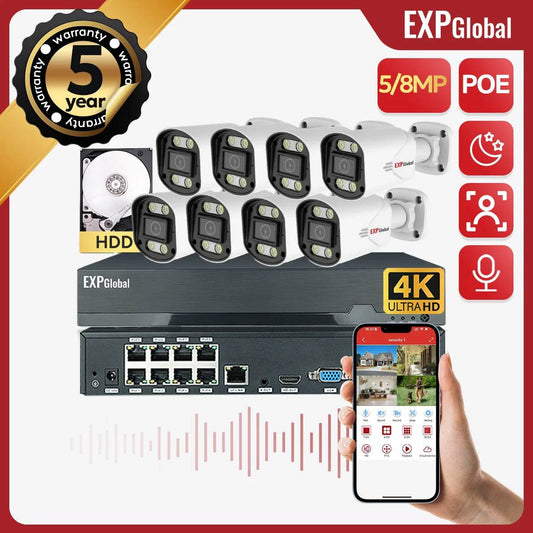 EXPGobal 8MP/5MP POE Security System with Outdoor Cameras