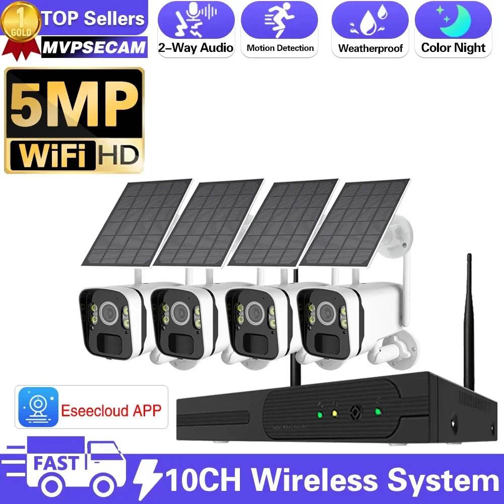 Camera de Supraveghere WiFi Solară 10CH 5MP cu NVR - Venduqo