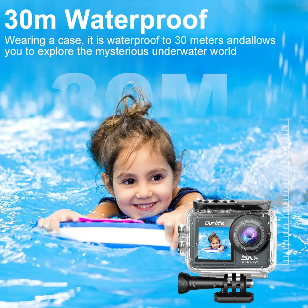 Ourlife MTR40 5K Action Camera with Touchscreen & Zoom
