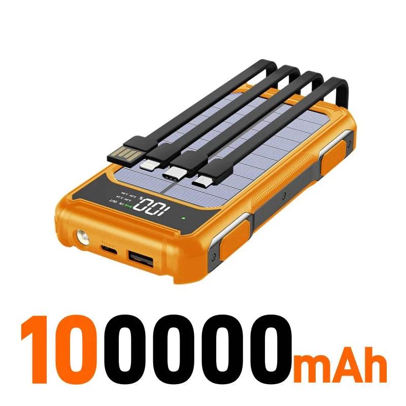 Bancă de putere solară 500000mAh 4 în 1 cu cablu încorporat - Venduqo
