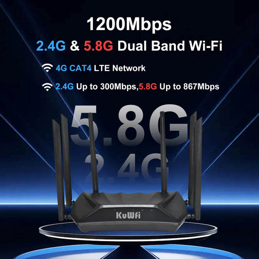 Router 4G LTE KuWFi CAT4 1200Mbps Dual Band Wi-Fi - Venduqo