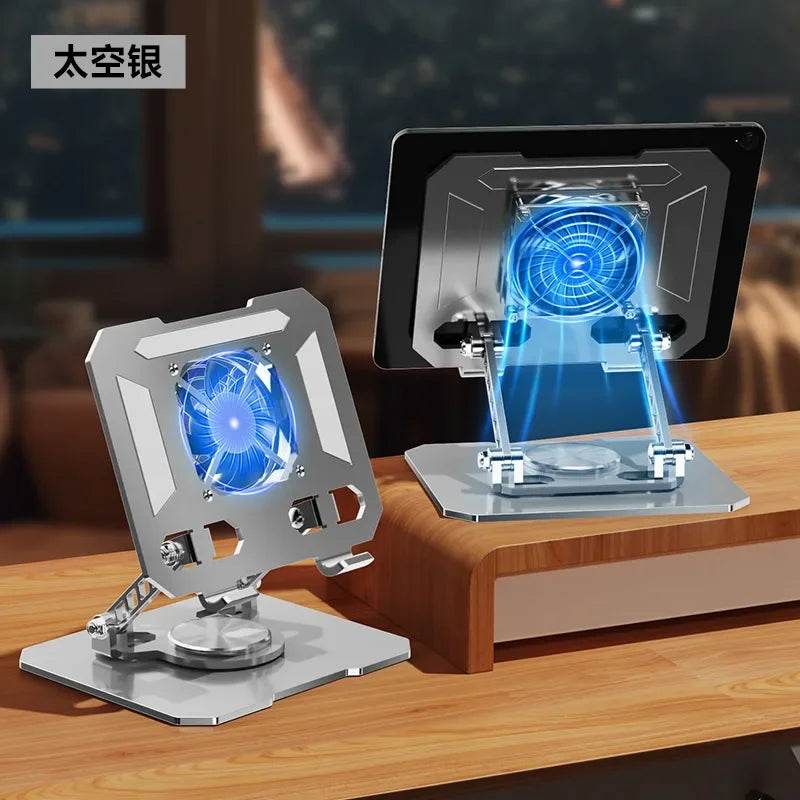 Suport Tableta Rotativ 360° cu Ventilator, Metal, Ajustabil - Venduqo