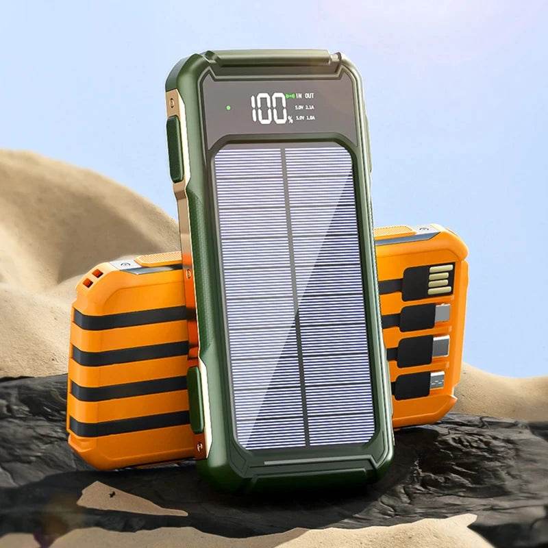 Bancă de putere solară 500000mAh 4 în 1 cu cablu încorporat - Venduqo