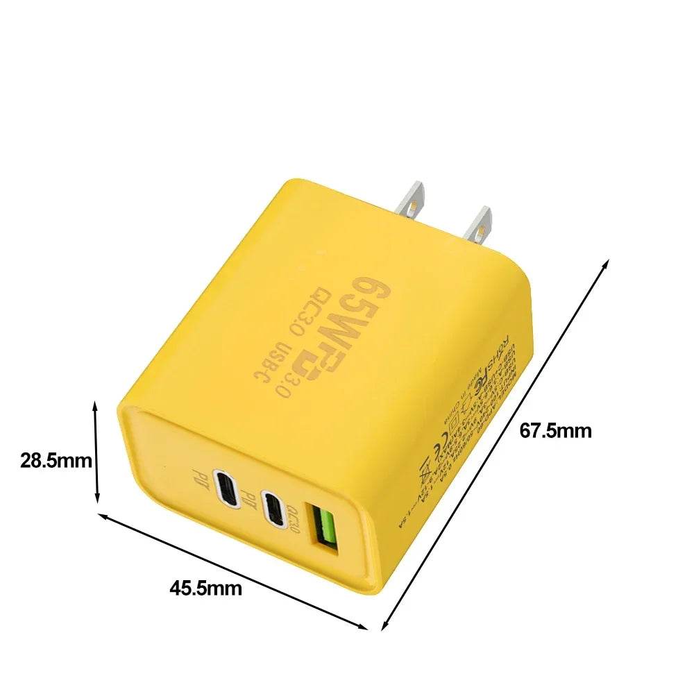 Încărcător 65W cu 3 Porturi USB PD - Încărcare Rapidă - Venduqo