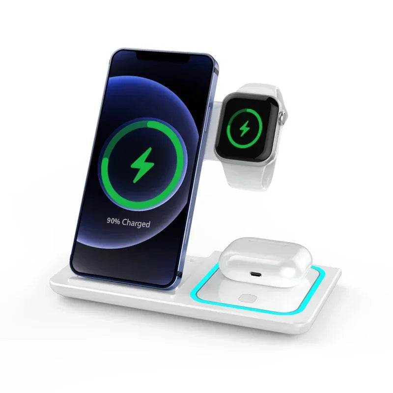 Încărcător Wireless 3 în 1 Pliabil cu LED pentru iPhone și Apple Watch - Venduqo