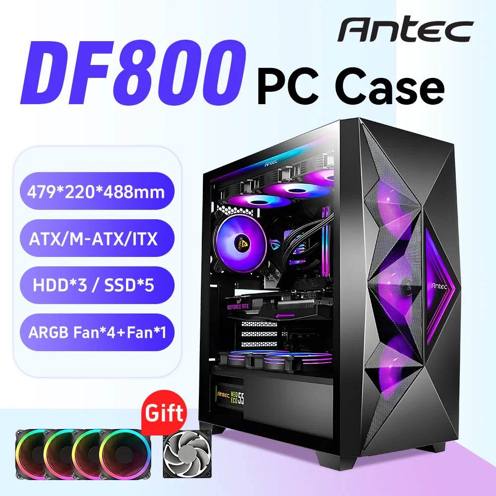 Carcasa PC Antec DF800 FLUX ATX cu Geam Temprat și 5 Ventilatoare - Venduqo