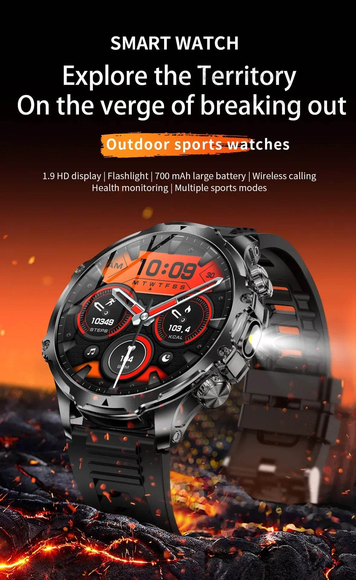 Ceas inteligent AK75 Bluetooth cu ecran mare de 1.85 inchi - Venduqo