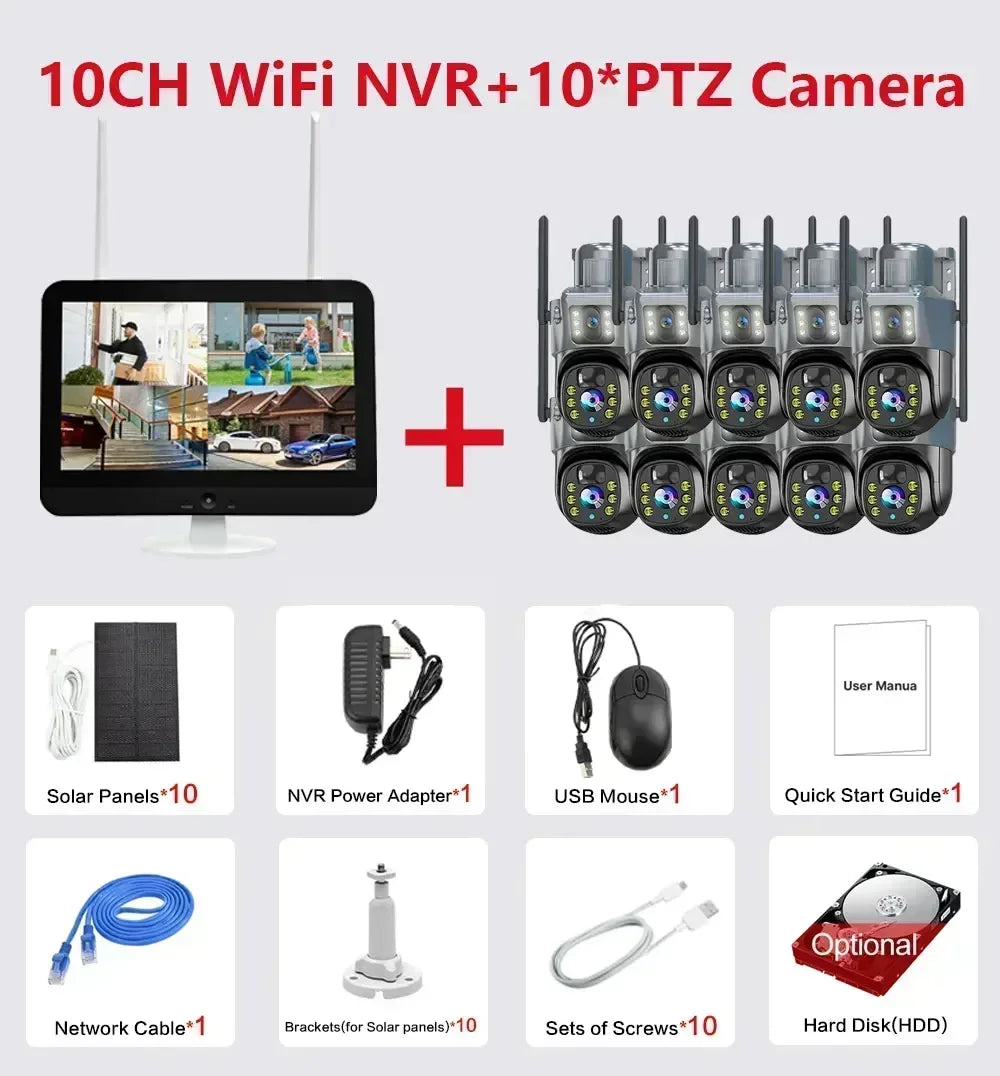 4K Solar PTZ Camera with Dual Lenses & 12.5" LCD Monitor