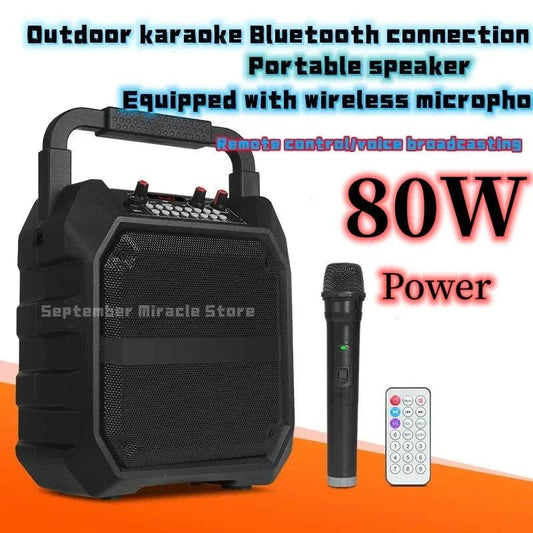 80W Portable Bluetooth Speaker with Karaoke Microphone