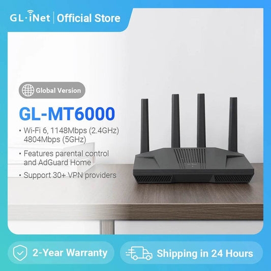 GL.iNet Flint 2 Router (GL-MT6000) - High Performance Wi-Fi 6