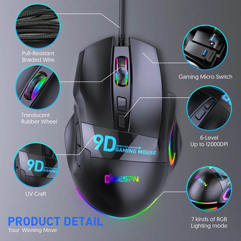 Mouse de Gaming Wired 12000 DPI cu 7 Butoane LED - Venduqo