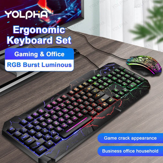 Crack Rainbow Glow Gaming Keyboard and Mouse Set
