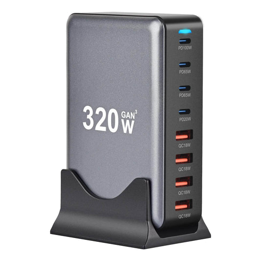 320W GaN USB C Fast Charger - 8 Ports for All Devices