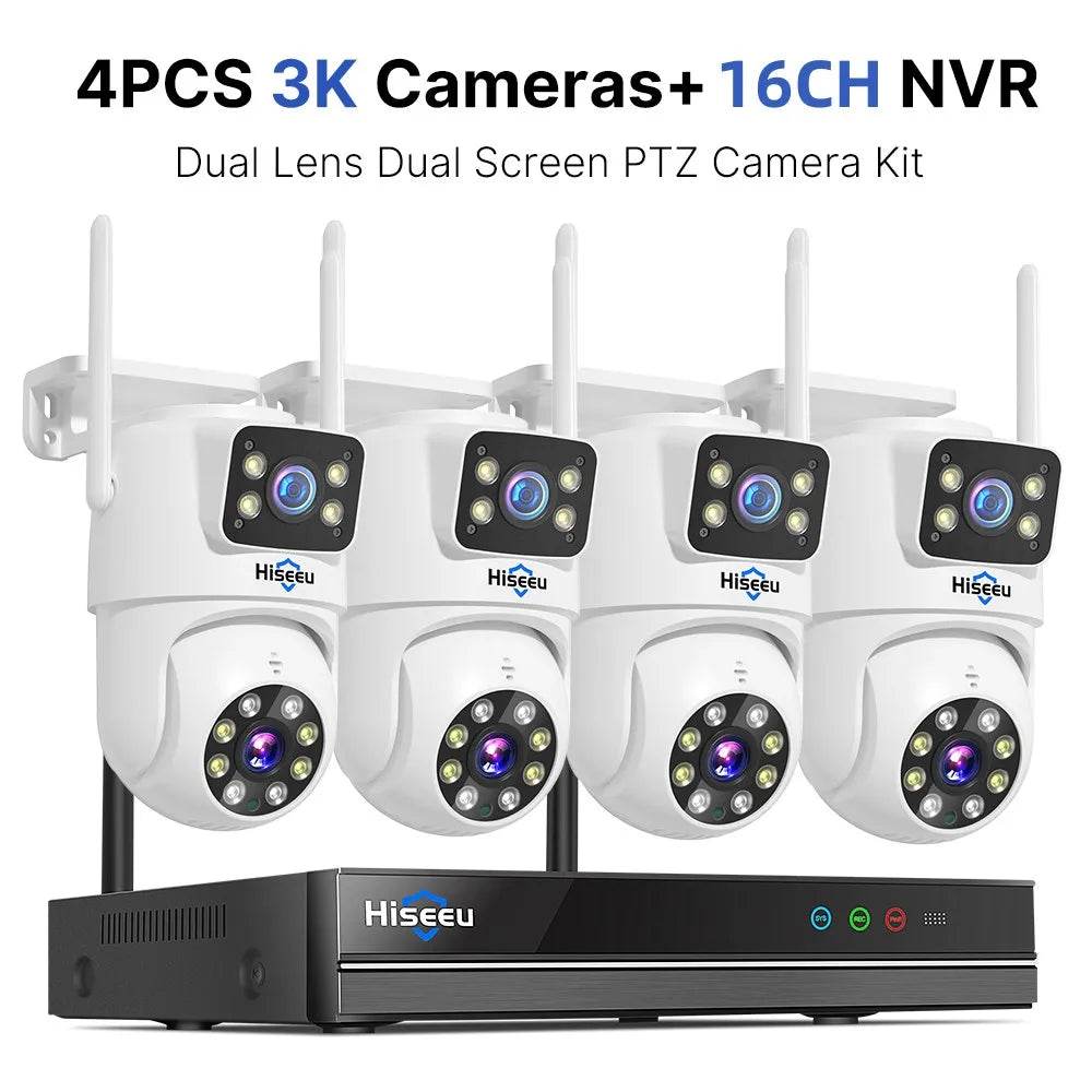 Sistem de Supraveghere Hiseeu H.265 16CH NVR 3K 6MP cu Cameră PTZ Dual Lens - Venduqo