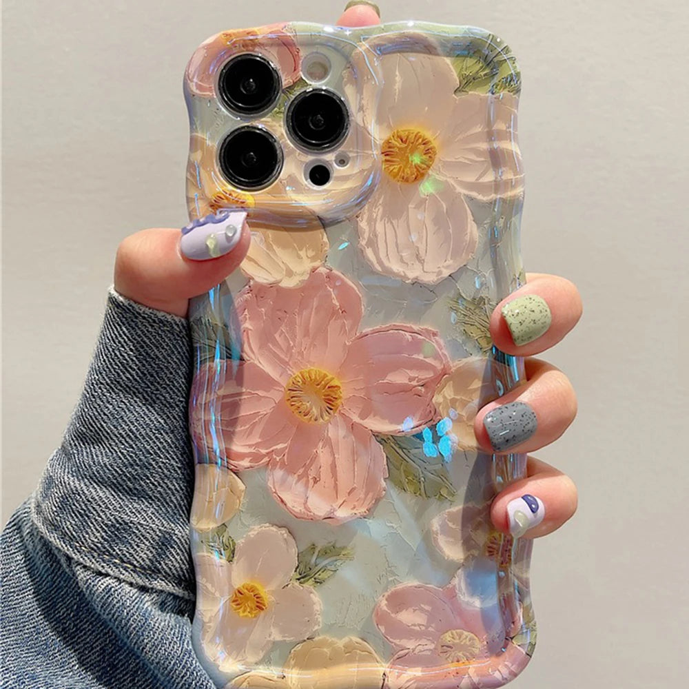 Husa Telefon Retro cu Ulei pentru iPhone 11-16 - Design Floral