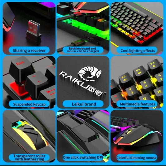 Set Gaming Wireless R905 cu Tastatură și Mouse RGB - Venduqo
