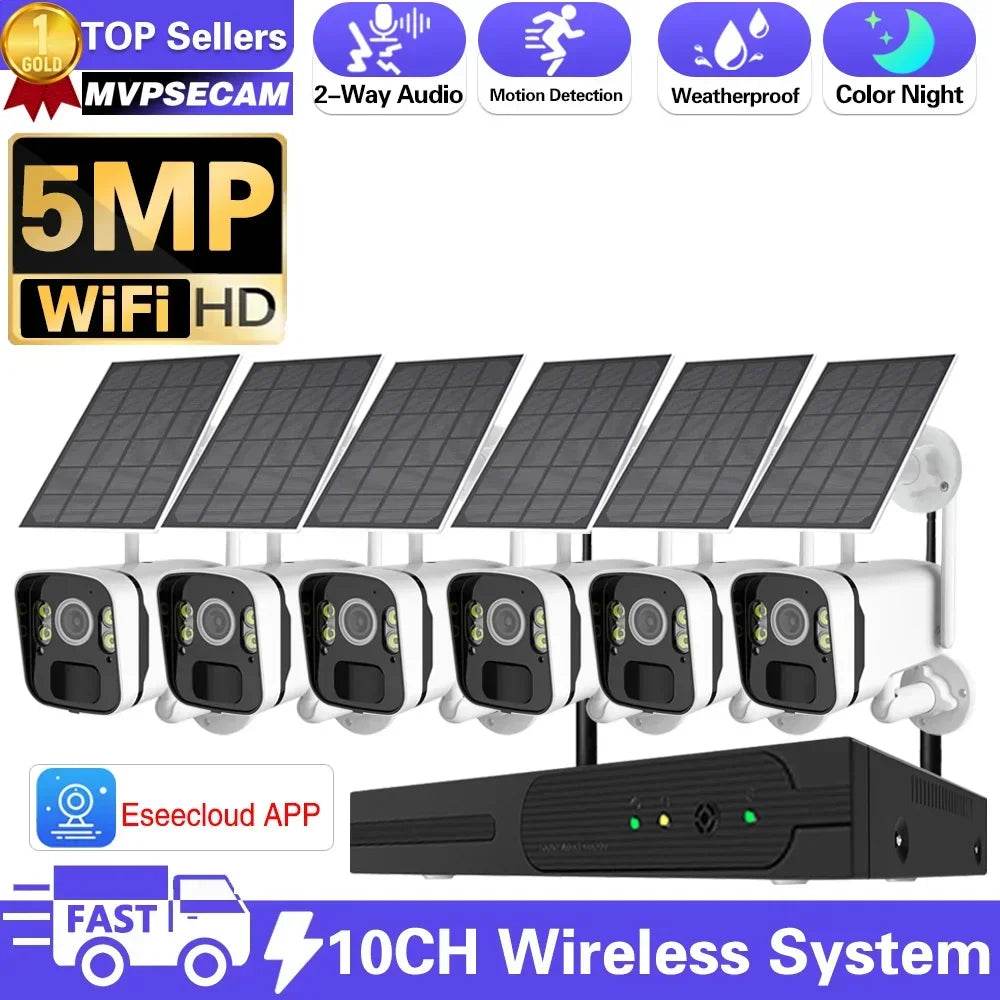 Camera de Supraveghere WiFi Solară 10CH 5MP cu NVR - Venduqo