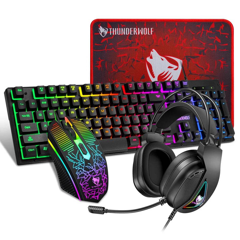 Set 4 în 1: Căști Gaming, Mouse Pad, Mouse și Tastatură - Venduqo