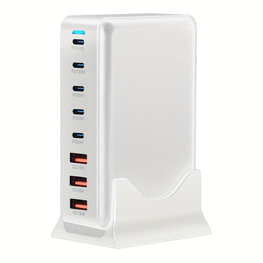 Hub de Încărcare Alb 440W, 8-Port USB C, Adaptor Laptop - Venduqo