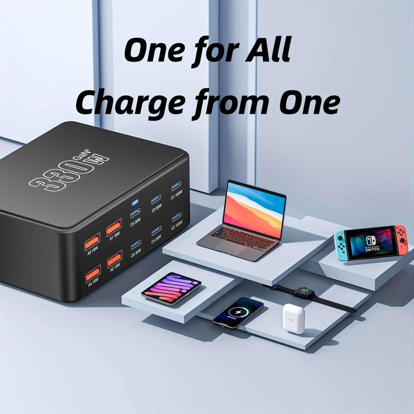 Încărcător Hub USB C 330W GaN III, 10-Port - Venduqo