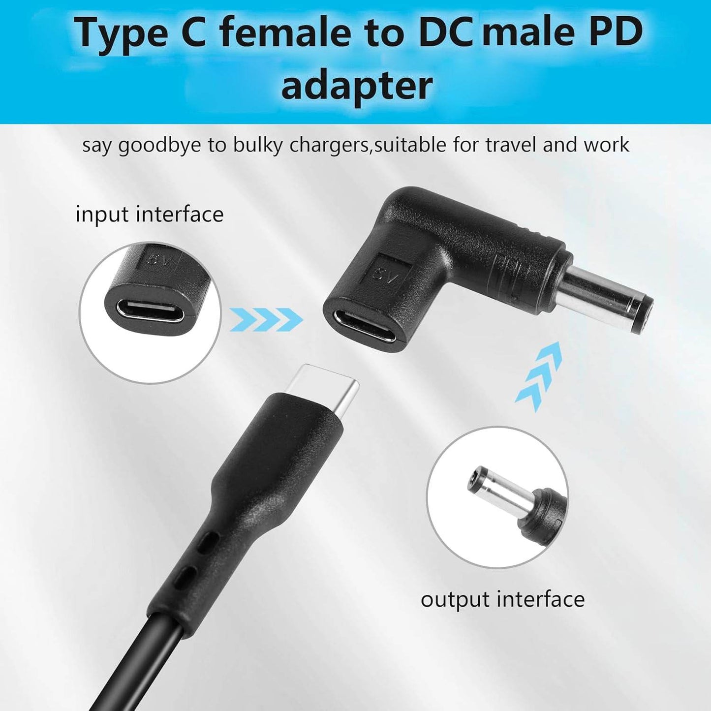 Adaptor USB-C la DC cu Conector Îndreptat de 90 de Grade - Venduqo