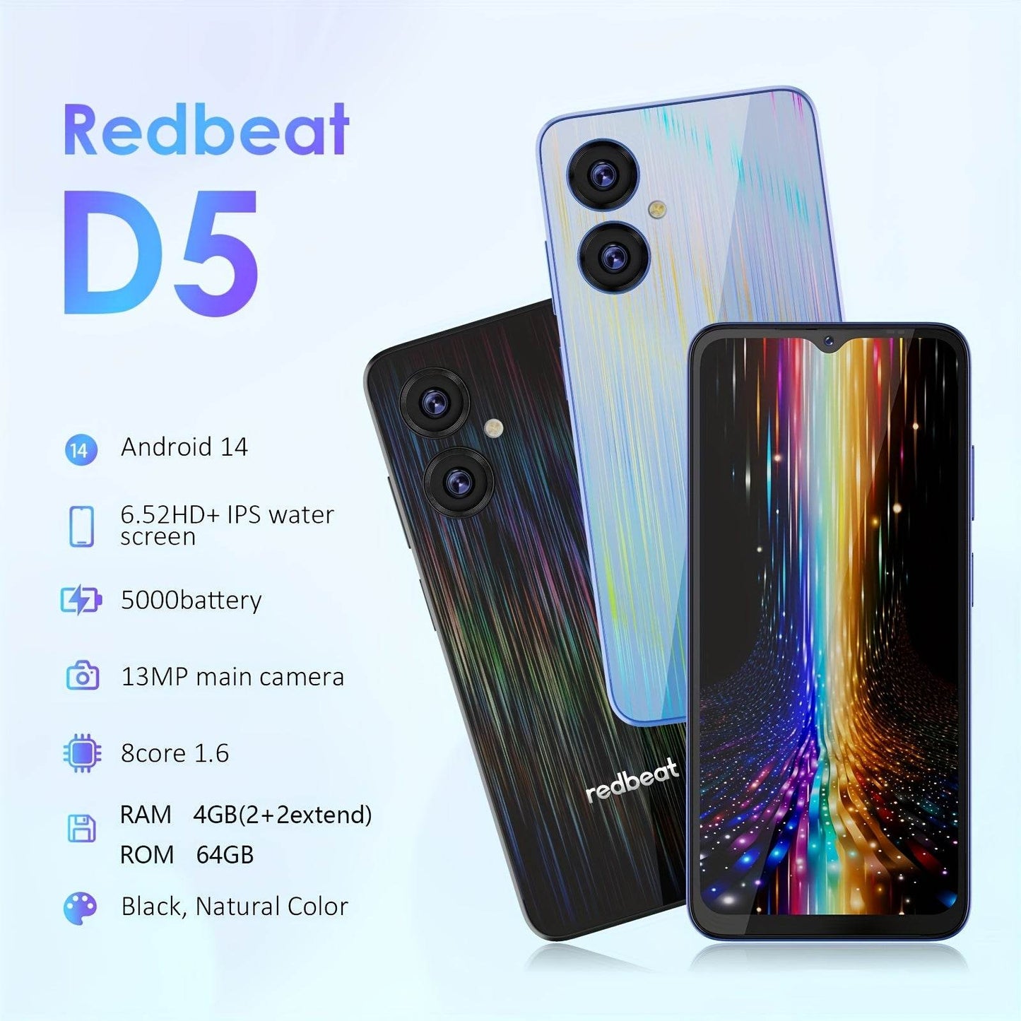 Smartphone redbeat D5 Blue, 4GB RAM, 64GB ROM, Android 14 - Venduqo