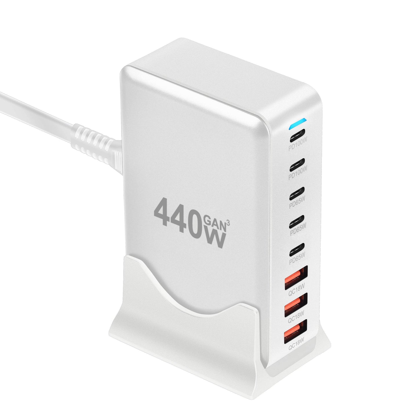 Hub de Încărcare Alb 440W, 8-Port USB C, Adaptor Laptop - Venduqo