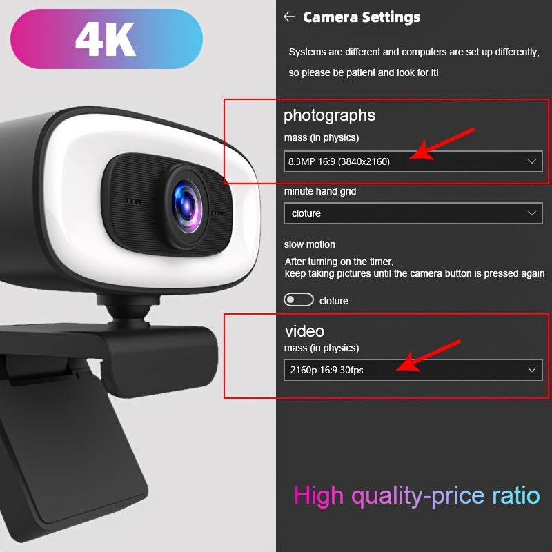 Webcam 4K Ultra HD cu Autofocus și Microfon Integrat - Venduqo