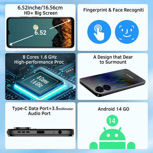 Smartphone redbeat D5 Blue, 4GB RAM, 64GB ROM, Android 14 - Venduqo