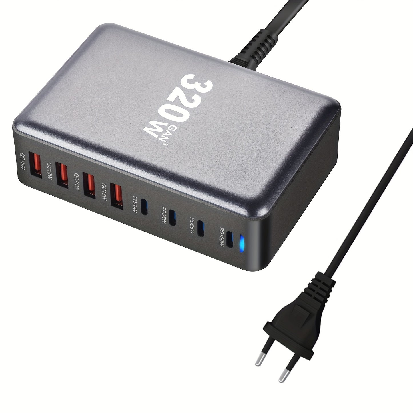 Încărcător PD USB-C 320W GaN III cu 8 Porturi