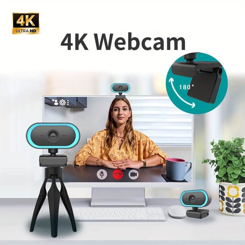 Cameră Web 4K Ultra HD cu Microfon Integrat și Suport Tripod - Venduqo