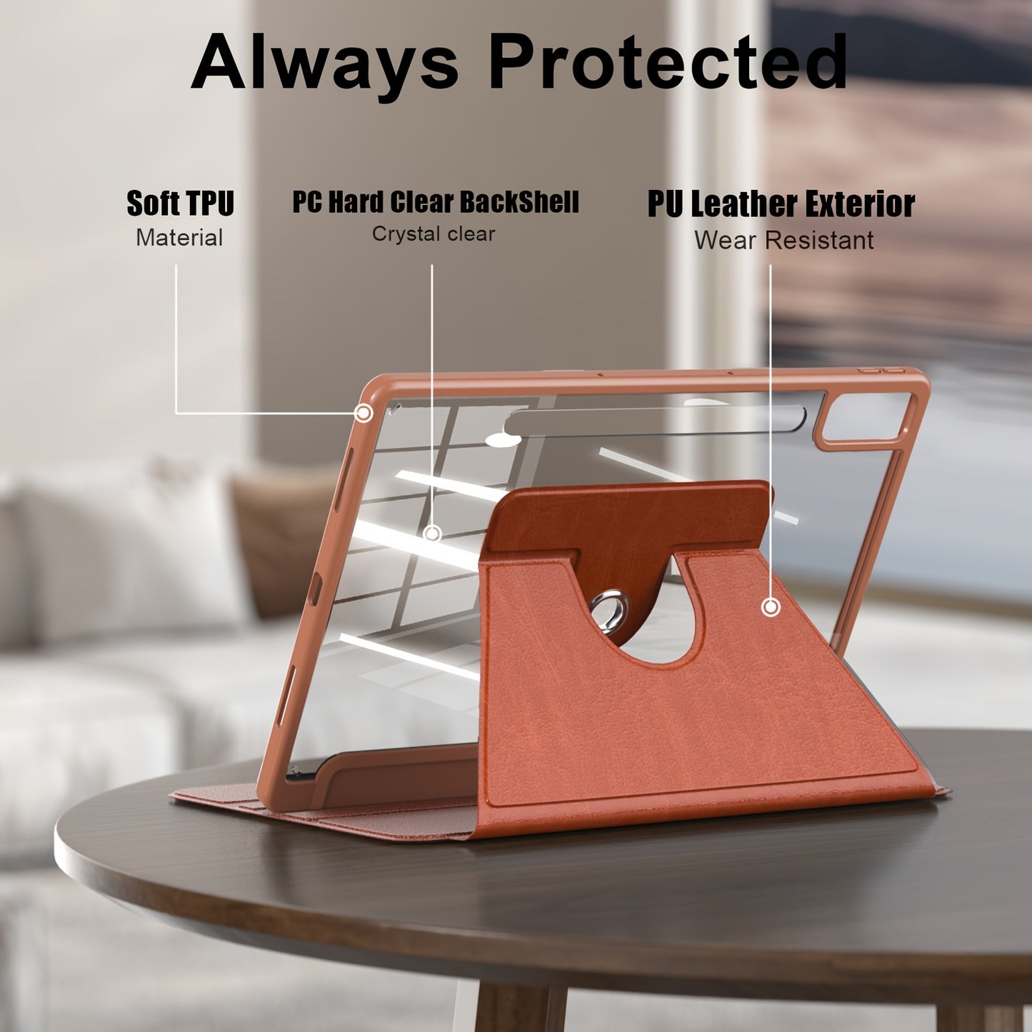 Husa XUBESS pentru Lenovo Tab P12 12.7" 2023 - Piele Ecologică Maro