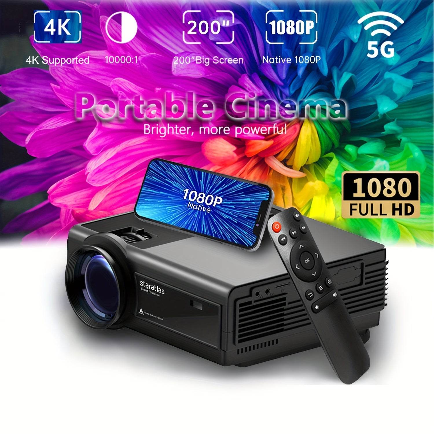 Proiector Portabil STARATLAS 1080P HD cu WiFi pentru Filme - Venduqo