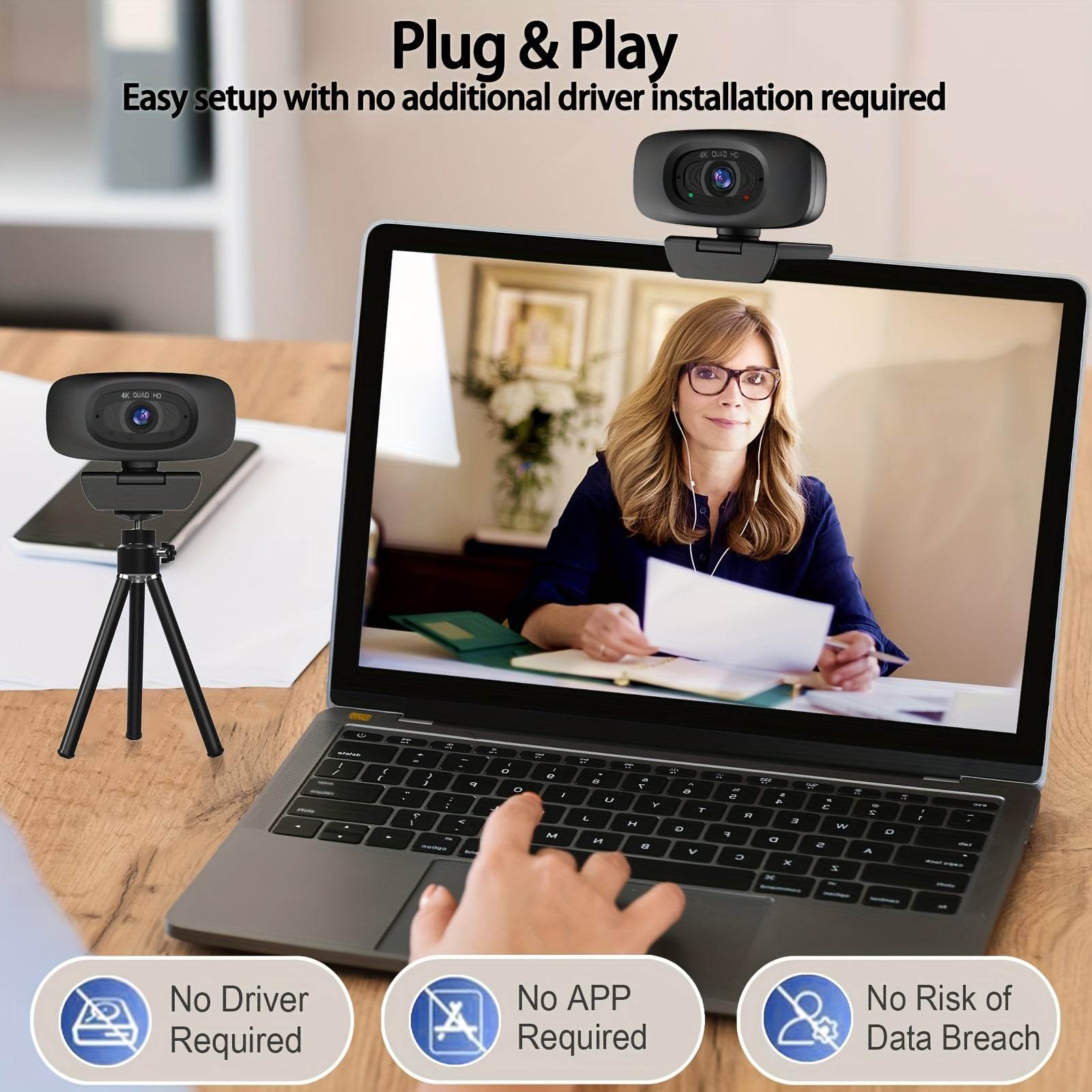 Webcam EXHQDR 4K cu Acoperire de Intimitate & Autofocus - Venduqo