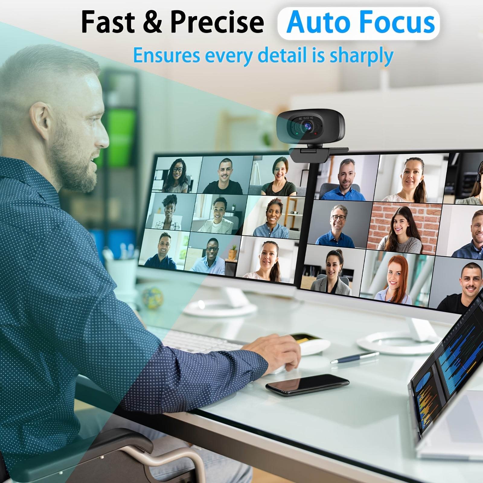 Webcam EXHQDR 4K cu Acoperire de Intimitate & Autofocus - Venduqo