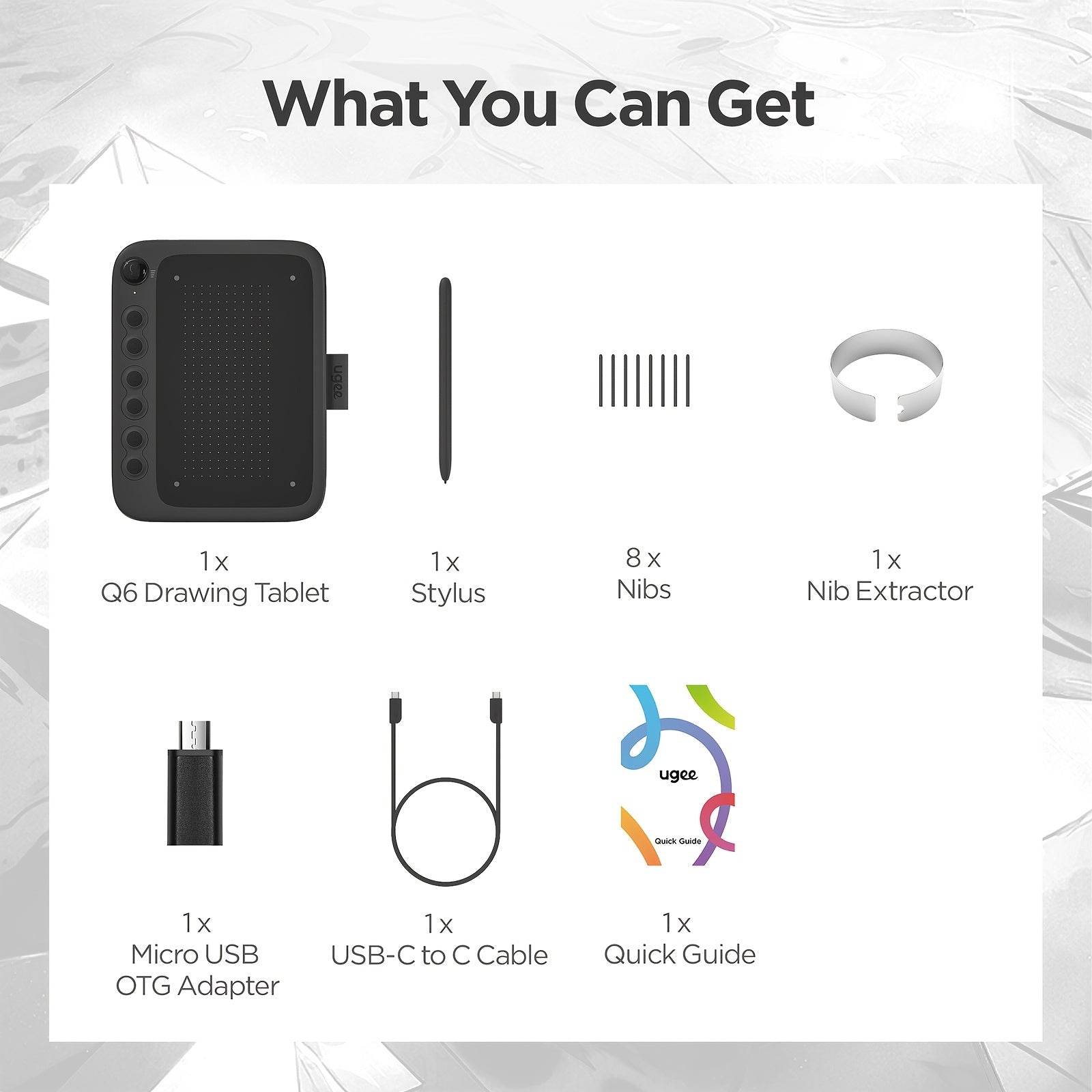 Tableta de Desen Digital UGEEQ6 - Stilou Fără Baterie, Compatibil cu Android, iOS, Linux, Mac, Windows - Venduqo