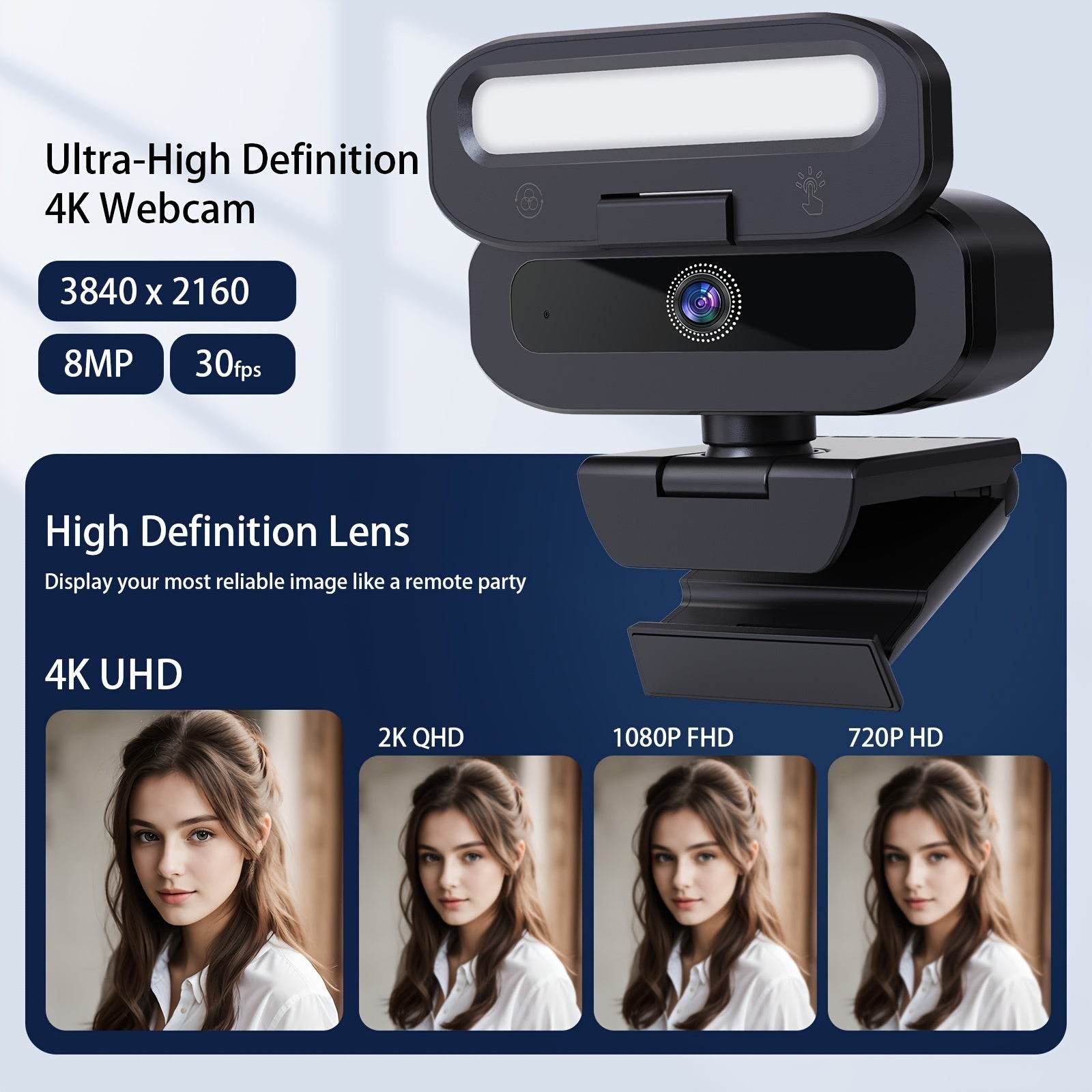 Webcam 4K Ultra HD EXHQDR cu Lumini Reglabile si Microfon - Venduqo